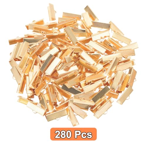 uxcell 280Pcs Ribbon Crimp Clamp Ends, 20mm Bookmark Pinch Crimp Ends, Cord Ends Fasteners Clasp Crimp Ends for DIY Bracelet Necklace Jewelry Making, Light Golden - color: Light Golden, size: 20mm