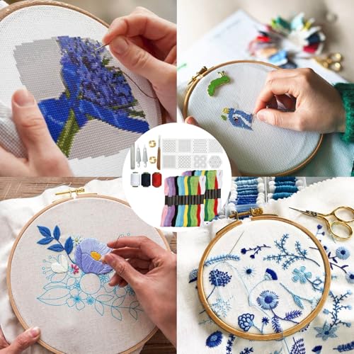 Ujukoxc 66-Piece Embroidery Set for Traditional Japanese Stitching, Sashiko Kit with Sashiko Thread and Sashiko Stencil,Includes Sashiko Needles and Sashiko Template for Fabric Art Projects