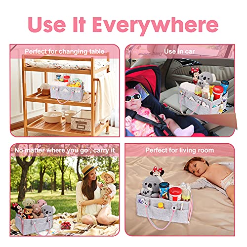 XUANGUO Large Felt Baby Diaper Caddy Organizer with Handles for Girls, Pink - color: pink