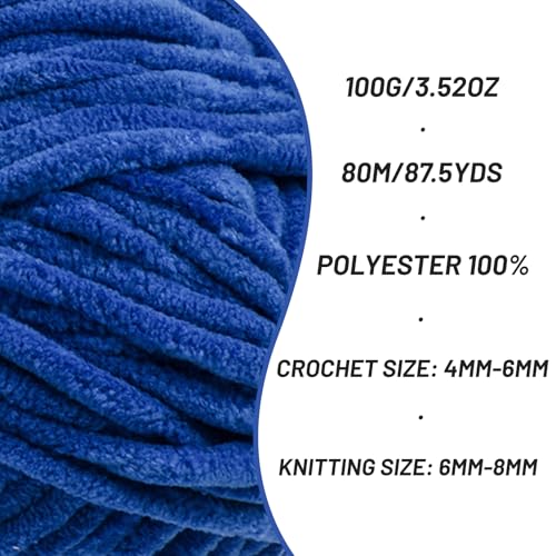 Chenille Yarn for Crocheting Size 5 Bulky Yarn, 2 Sapphire Blue - color: 2 Sapphire Blue