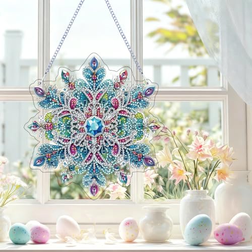 Snowflakes Diamond Art Hanging Kit for Adults, DIY Diamonds Painting Door Hanger Board Kit, Special Acrylic Diamond Art Painting Pendant Ornament Winter - color: Snowflakes