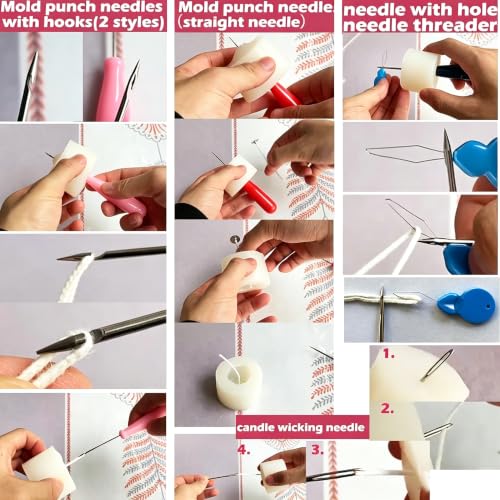 119PCS Candle Making Kit Mold Punch Needle with Hook Eye,Candle Wick Inserting Tool for Molds Long Wick Needle for Candle Making,Candle Wick Roll 200 Ft 24 Wick Spool,100 Piece 6" Natural Candlewick - color: 119PCS