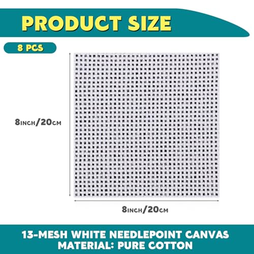 Knitgrip 8 Pack 8 x 8 Inches Needlepoint Canvas, 13 Mesh, Pure Cotton - size: 8 x 8 Inches