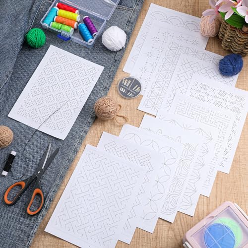Hahafelt 24pcs Sashiko Stencil, Sashiko Pattern Template