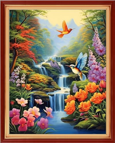Dimensean Stamped Cross Stitch Kits Full Range of Embroidery Patterns Starter Kits for Beginners Adult DIY Cross Stitches Needlepoint Kits 11CT-Colorful Flower Waterfall 16x20 inch - color: Craftpattern12