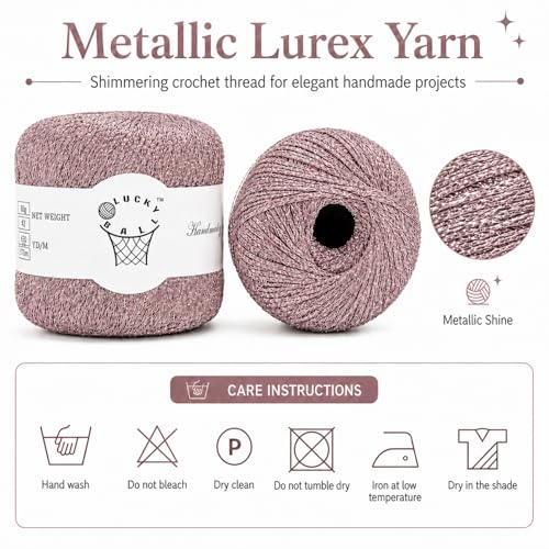 Sparkle Silver Lurex Thread Shining Yarn, 40g/314yd Metallic Crochet Yarn for Crocheting & Knitting, Sparkle Metallic Crochet Yarn for Dolls, Charm, Keychain,Adults Handmade Crafts(2PCS Rose Gold) - color: Rose Gold