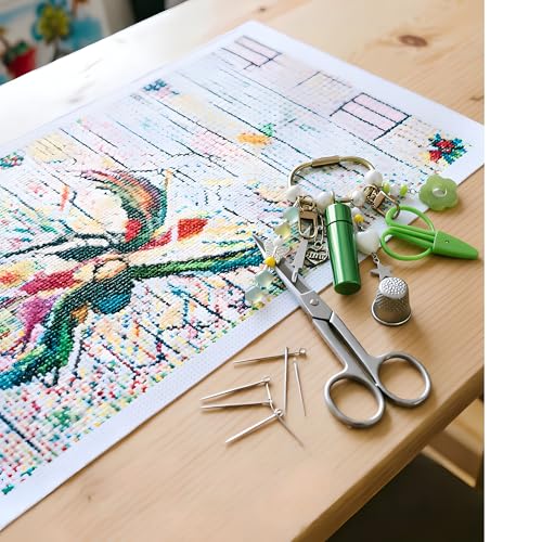 MEYAGO Needlepoint Bag Charm Tool Kit with Mini Embroidery Scissors, Needle Threader, Needle Holder Tube & Gold Keyring, Portable Embroidery Accessories for Cross Stitch Sewing DIY Crafts (Green) - color: Green