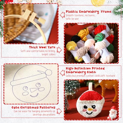 WinnerWhy 6 Pcs Christmas Punch Needle Kit Adults Beginner Keychain Accessories Christmas Punch Needle Embroidery Kit Includes Patterns, Tools, Yarns, Hoop, Instruction, Easy Art Work Decor for Adult