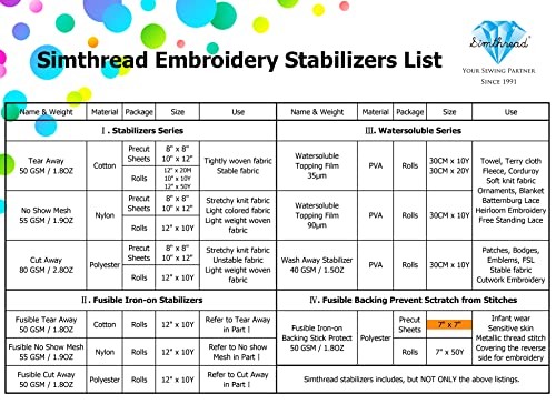 Simthread Fusible Iron-on Embroidery Backing Interfacing - 7" x 7", 100 Precut Sheets - color: White, size: 7" x 7" 100pcs