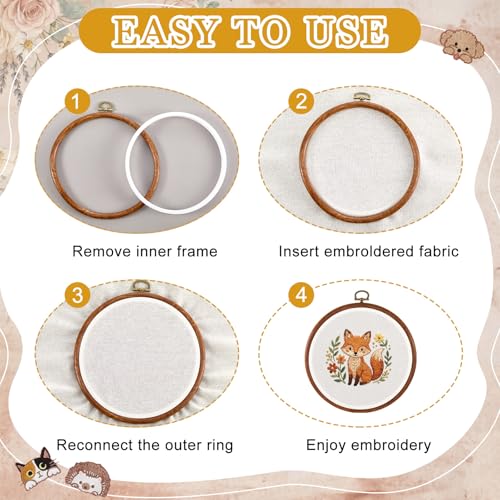 Tudomro 12 Pcs Decorative Embroidery Hoop with Fabric Set 6.7" Round Imitated Wood Cross Stitch Frame & 11.8" Yellow Pre-Cut Cloth Squares for DIY Art Craft Sewing Hanging Ornament - color: Mustard Brown