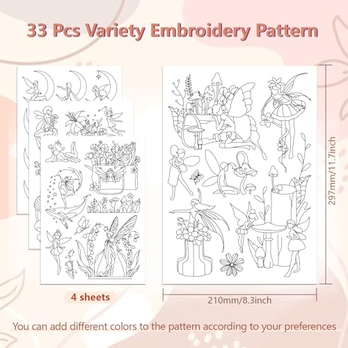 Peacoblue Flower Fairy Stick and Stitch Embroidery Patterns, Water Soluble - color: Flower Fairy