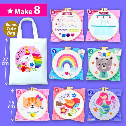 KRAFUN My First Embroidery Kit for Kids & Teens Age 8+ | 8 Projects