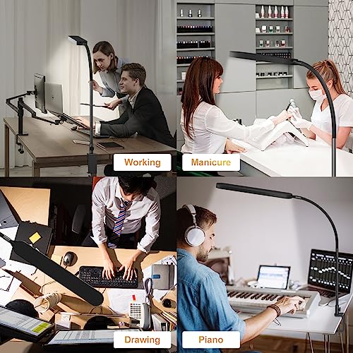 SKYLEO Led Desk Lamp - Desk Light for 33.5" Tall - Flexible Gooseneck - 5 Color Modes X 11 Brightness Levels - 1300LM - Timmer & Memory Function - 12W Clip on Light - Black - style: Black gooseneck
