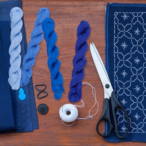 FREEBLOSS 4 Pcs Sashiko Thread Sashiko Skein 100M * 4 Colors Pure Cotton Embroidery Thread Japanese Sewing Threads Quilting and Embroidery Kit Supplies, Dark Blue - color: Navy Blue Theme