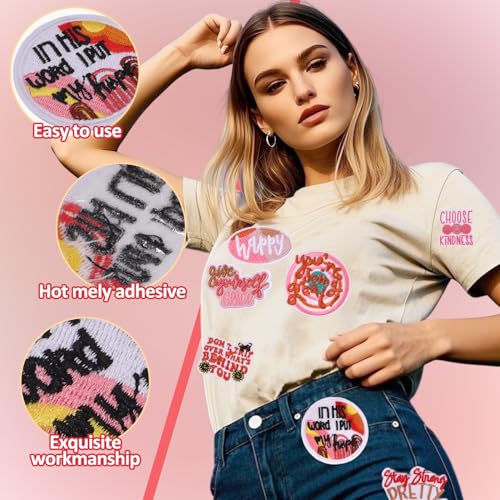 17Pcs Random Positive Affirmations Patches, Inspirational Phrases Embroidered Iron/Sew on Patches for Clothes, Hats, Jeans, Backpacks DIY Accessories - color: Positive Affirmations, 17pcs
