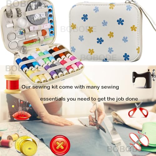 Bobode Sewing Sets & Kits Travel Sewing Kit for Adults - color: 87PCS-Flower White