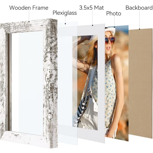 Vittanly 4x6 picture frame, Matted for 3.5x5 Photos, Distressed White - color: Distressed White, size: 4x6