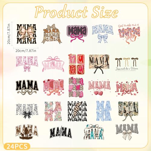 24 Sheets Mother's Day Iron on Transfers for T-Shirts - color: Mama