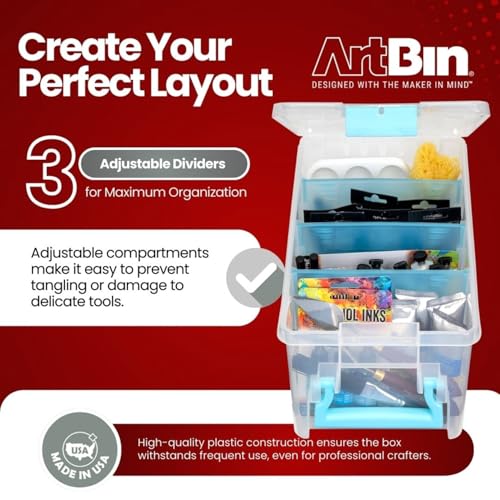 ArtBin 6925AA Semi Satchel with Removable Dividers, Portable Art & Craft Organizer with Handle, [1] Plastic Storage Case, Clear - Aqua Accents (Pack of 4) - color: Clear, size: Pack of 4