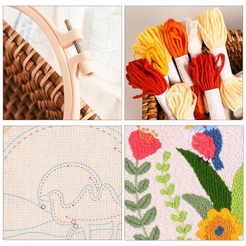 Woohome Punch Needle Kit Included Plastic Hoops, Punch Needle Cloth, Color Yarn and Punch Needle Tools for Adults, Beginners (Butterfly, Dragonfly and Bird) - color: Color 33