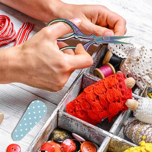 BIHRTC Small Craft 3.6inch Rainbow Scissor with Leather Cover Stainless - color: Rainbow