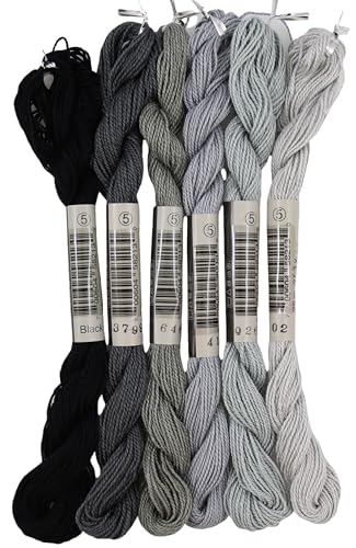 KCS 162 Yards(150 Meters) Mercerized Pearl Cotton Crochet Needlepoint Thread,Size 5,6 skeins,Mixed Color 02 - color: 6color02, size: 6 skeins