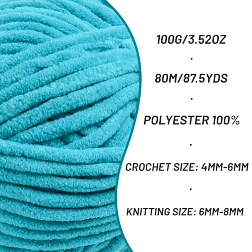 Chenille Blanket Yarn for Crocheting Size 5 Bulky Yarn 3 Lake Blue - color: 3 Lake Blue