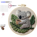 HCANPER Cute Koala Embroidery Starter Kit,DIY Needle Punch Kit, Punch Needle Kits for Beginners,Include Pre-Printed Fabric,Tools,Embroidery Hoop,Threads. (Coffee) - color: Coffee