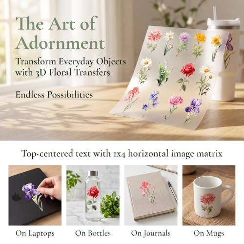 12 Sheets Flower UV DTF Transfers Stickers, Colorful Floral - style: D016