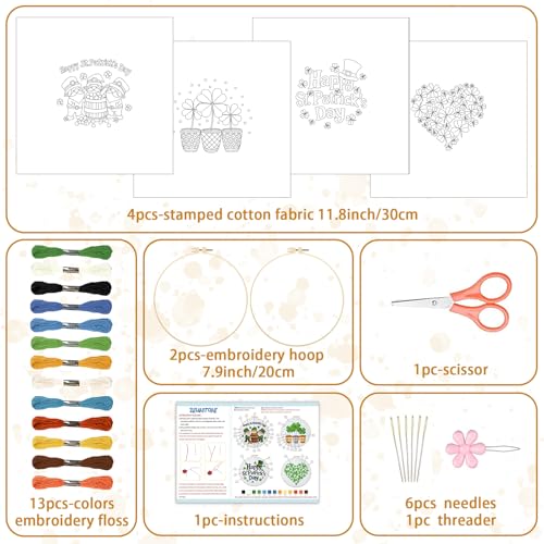 BEUNITONE 4 Set Lucky Clover Pattern Embroidery Kit for Adult Beginners - style: B-Lucky Clover