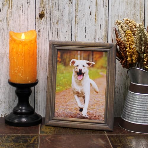 CVHOMEDECO. 8x6 Picture Frame Made of Solid Wood High Definition Glass Rustic Antique Designs Small Photo Frame for Tabletop Display and Wall Mounting, Distress Brown - color: Distress Brown B, size: 6" X 8"