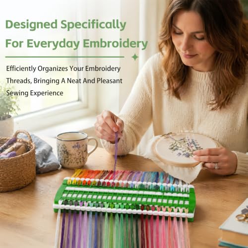 LOKUNN 50 Position Embroidery Floss Organizer, Thread Shelf with 15P Card - color: Green