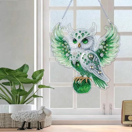 STGLCR Diamonds Art kit for Adult,Owl Pendant Diamonds Painting Art Kit,7.79x7.59inch Acrylic Diamonds Painting Board Kit Ornament, Special Crystal Diamond Hanging Ornament - color: Owl