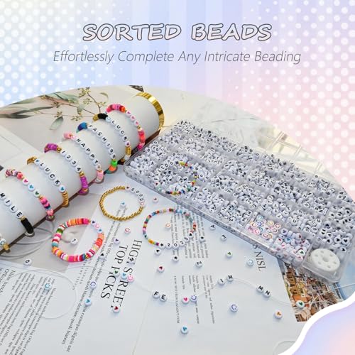 Amaney 1600pcs Acrylic Alpabet Letter Beads,31 Styles,Heart,Number,Star and Smiley Beads,4x7mm for Jewelry Making Bracelets Necklaces Key Chains (Pack of 2) - color: White&Heart, size: 7x4mm (Pack of 2)