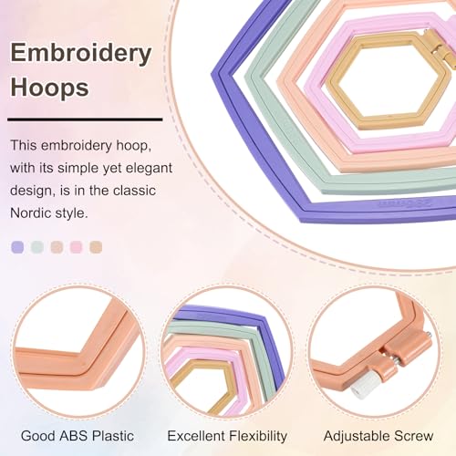 PATIKIL 2 Pieces 4.1" x 3.7" Hexagonal Embroidery Hoops, Adjustable Cross Stitch Hoops Ring ABS Plastic Embroidery Frame Punch Needle Hoop for Sewing, Needlework, DIY Craft, Light Pink - color: Light Pink, size: 4.1" x 3.7"