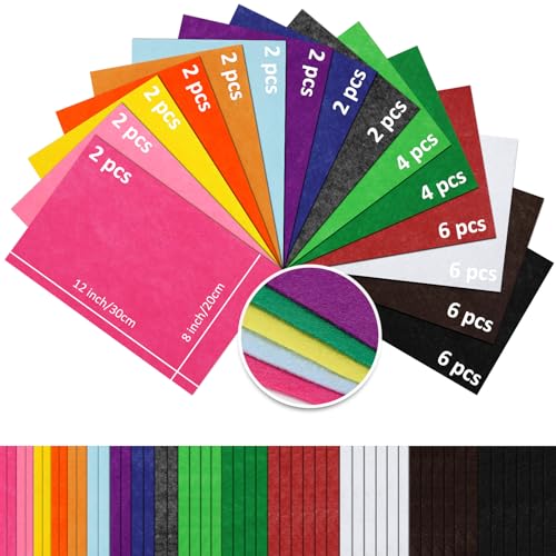 Thin Felt Fabric Sheets, Assorted Colors Soft Felt Sheets for Crafts DIY Patchwork Sewing Projects Decoration (Soft 15 Colors, 8×12 inches) - color: Soft 15 Colors, size: 8 x 12 inches