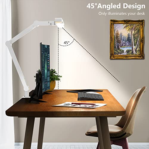 Micomlan Led Desk Lamp for Home Office, White Architect Desk Lamp with Clamp for Crafting, 24W Bright Rotatable Led Table Light Stepless Dimming Tempering Wide Computer Light with Atmosphere Lighting - color: White