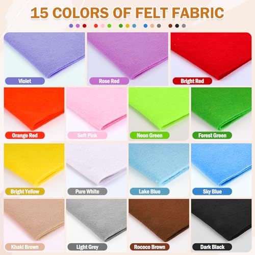 XSEINO 15PCS 8" x 12" 1.4 mm Thick Soft Felt Sheets,15 Assorted Multicolour Series Soft Felt Sheets for DIY Craft Sewing Squares Nonwoven Patchwork - color: 15p-multicolour