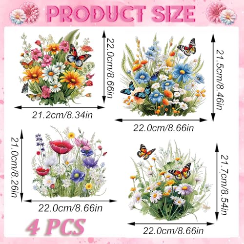 4 Sheet Flower Butterfly Heat Transfer Vinyl Decals Watercolor Various Floral Butterflies Design Iron on Patches Spring Theme Iron on Transfer Sticker for Clothing T-Shirt Pillow Backpack Decoration - color: Watercolor Flower Butterfly
