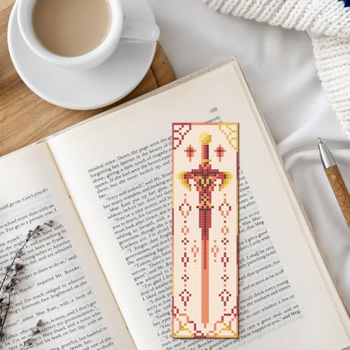 FREEBLOSS 6 PCS Cross Stitch Bookmark Kits for Beginner 8" x 2.4" - style: Sword