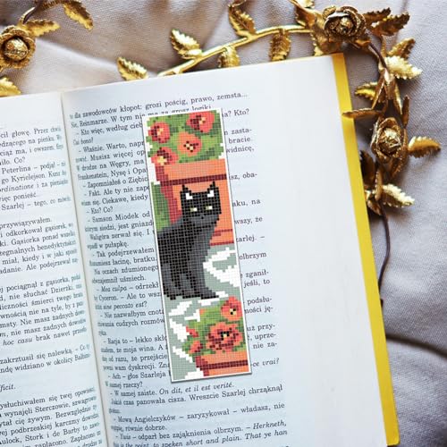 FREEBLOSS 6 Set 11CT Cross Stitch Bookmark Kits 8"x2.4" Cat&Flowers - style: Poppy&Cats