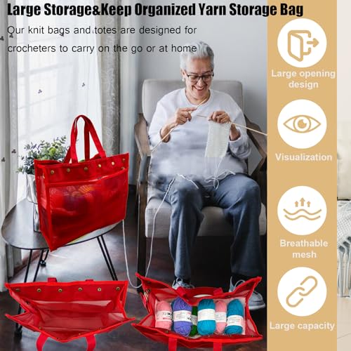 Knitting Bag Large Yarn Storage Organizer,Crochet Bags and Totes(Red) - color: Red