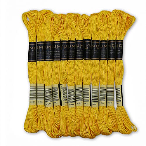 Pack of 12 Premium Embroidery Thread | 100% Egyptian Cotton Premium Skeins | Cross Stitch Embroidery Floss | Oeko TEX Certified Stranded Cotton | Ideal for Arts & Crafts (Lemon Yellow 290) - color: Lemon Yellow 290