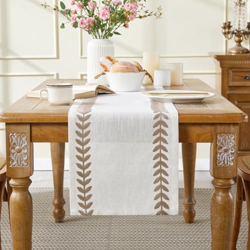 Linen Embroidered Table Runner, Taupe Table Runners 48 Inches Long - color: Taupe, size: 13×48 Inch