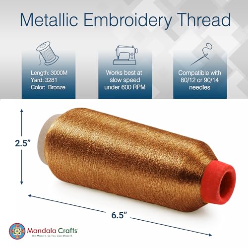 Mandala Crafts Metallic Bronze Embroidery Floss for Sewing, 3281 Yard Spool - color: Bronze, size: 3000M 3281 Yard