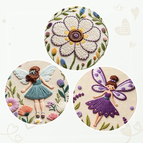 MAKHOT Folwer Embroidery Kits for Beginners with Cross Stitch Kits, Embroidery Hoop, Tools,Colorful Threads,Step by Step Instructions,Adults Starter Cross Stitch Kit DIY Needlepoint(3PCS Purple) - color: 3PCS Purple