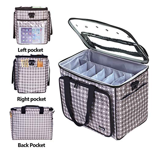 Teamoy Knitting Bag, Yarn Storage Organizer Crochet Bag Tote, Gray Dots - color: Gray Dots