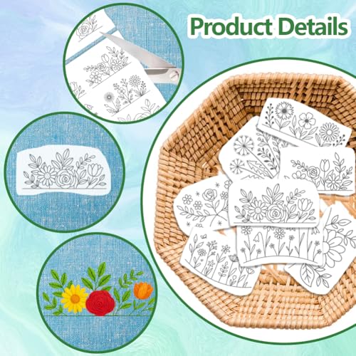 ORIGACH 4 Sheets Water Soluble Embroidery Patterns Stabilizers - Pre-Printed Wildflower Bushes Designs - Stick & Stitch Embroidery Paper for Hand Sewing Lovers - color: Wildflower Bushes