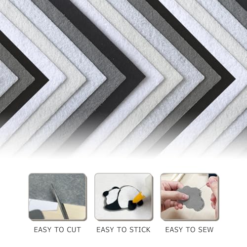 30Pcs Stiff Felt Sheets, 1mm Thick Felt Fabric Squares for Sewing & DIY - color: Black, White, Gray