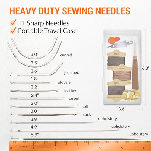 Upholstery Repair Kit: Waxed Sewing Thread (3 Rolls - Brown Color Range) & Heavy Duty Needles (11 PCS) for Leather, Canvas & Quilting Thread - color: Brown, Dark Brown, Light Brown
